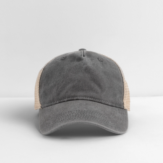 Pigment Dyed Trucker Hat - washed black/beige